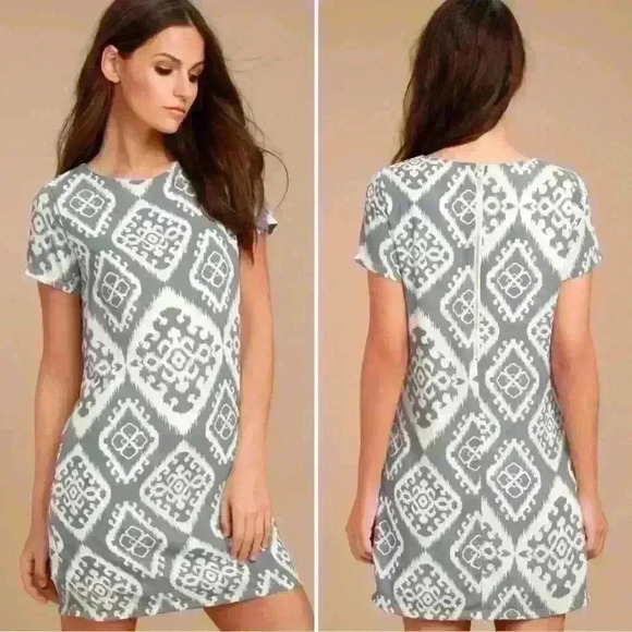 Lulu’s gray and white short sleeve mini dress - Picture 5 of 9